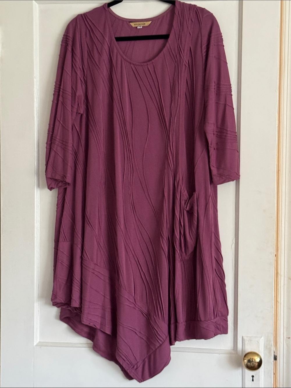 Asymmetrical Scoop-Neck Tunic Dress in Mauve